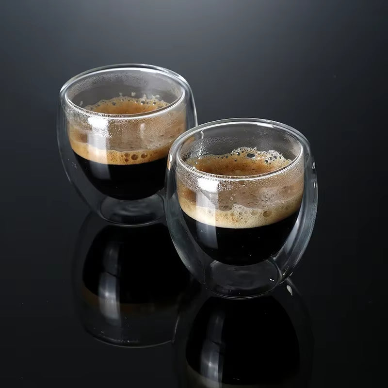 2.7 Oz Double Wall Glass Coffee Mugs Set of 6,Glass Coffee Espresso Cups,Clear Glass Coffee Mugs,For Latte,Tea,Milk,Cappuccino