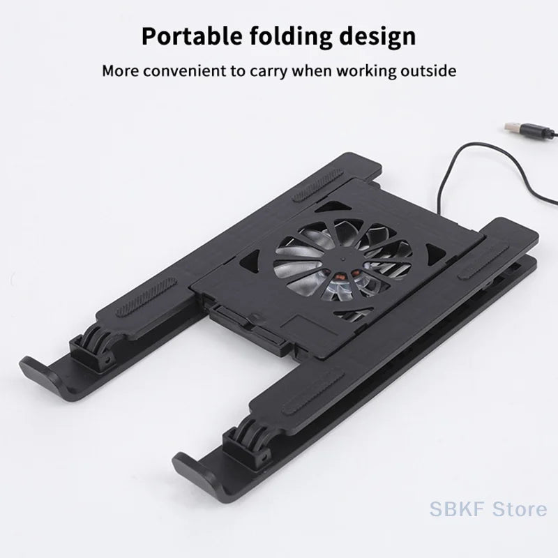 Laptop Cooler Base Stand Foldable Laptop Cooling Pad Holder Portable Notebook Radiator Bracket Heighten Rack with 1 Cooling Fans