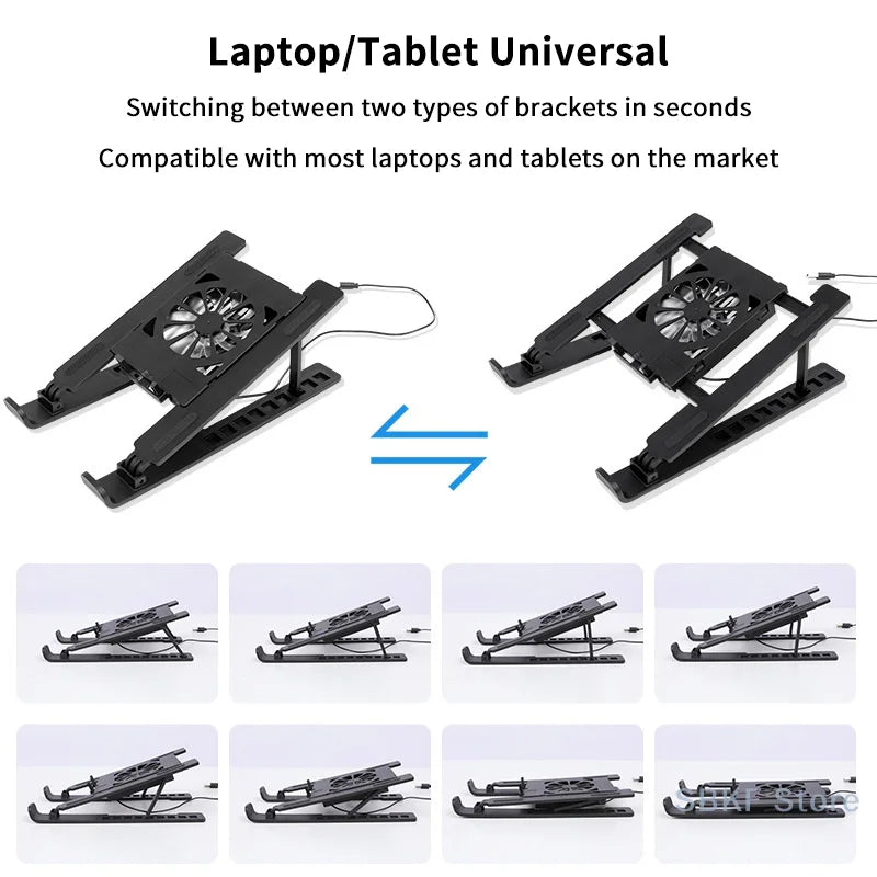 Laptop Cooler Base Stand Foldable Laptop Cooling Pad Holder Portable Notebook Radiator Bracket Heighten Rack with 1 Cooling Fans