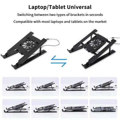 Laptop Cooler Base Stand Foldable Laptop Cooling Pad Holder Portable Notebook Radiator Bracket Heighten Rack with 1 Cooling Fans