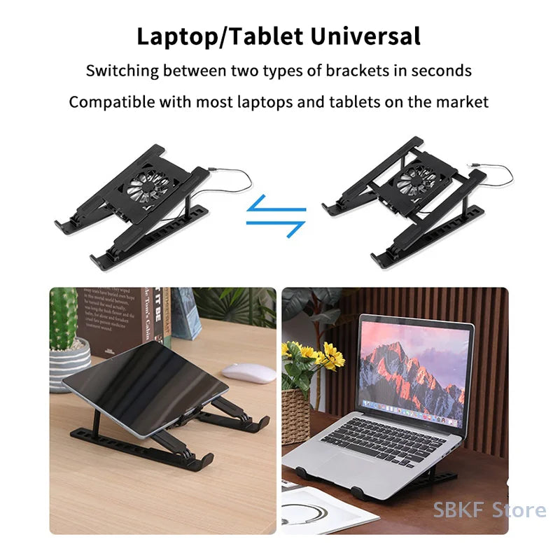 Laptop Cooler Base Stand Foldable Laptop Cooling Pad Holder Portable Notebook Radiator Bracket Heighten Rack with 1 Cooling Fans
