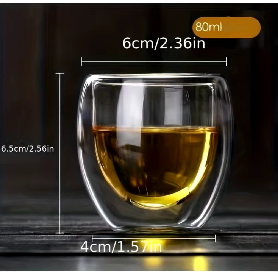 2.7 Oz Double Wall Glass Coffee Mugs Set of 6,Glass Coffee Espresso Cups,Clear Glass Coffee Mugs,For Latte,Tea,Milk,Cappuccino